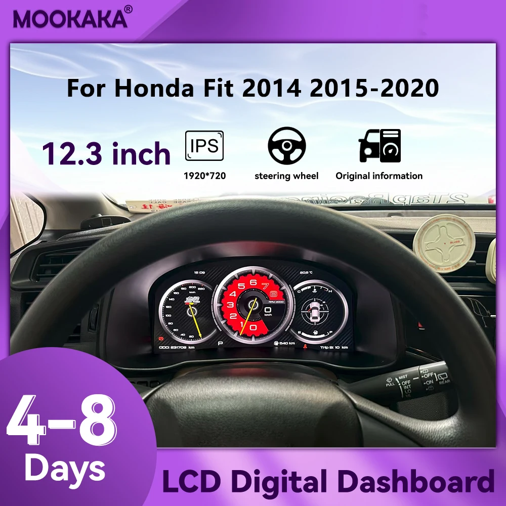 Car Digital Cluster For Honda Fit 2014~2020 LCD Dashboard Instrument Speedometer Odometer Racing Style Virtual Cockpit Meter