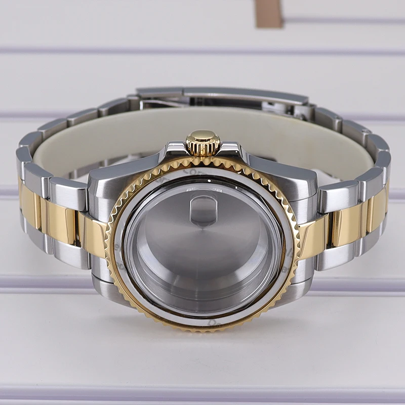 40mm Edelstahl-Uhrengehäuse Silber Gold Armband für NH35 NH36 NH34 38 2824 8215 Uhrwerk 28,5mm Zifferblatt Saphirglas SUB GMT – Detail 7