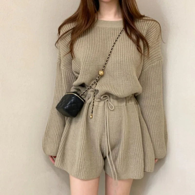 Solid Rompers for Women Young Girls Clothing Knitted O-neck Elastic Waist Fashion Chic Ins Simple All-match Casual Korean Style