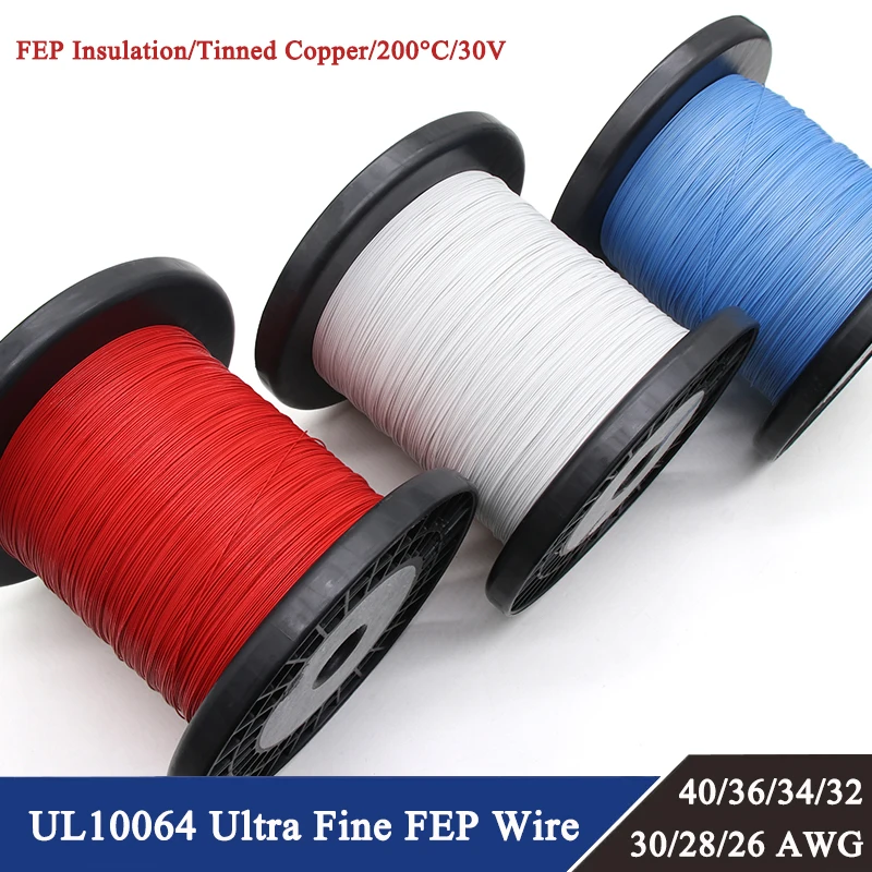 100/200/500M UL10064 PTFE Wire 40/36/34/32/30/28/26AWG PEP Plastic Solder High Conductivity Copper Cable Fine Micro Litz Wires