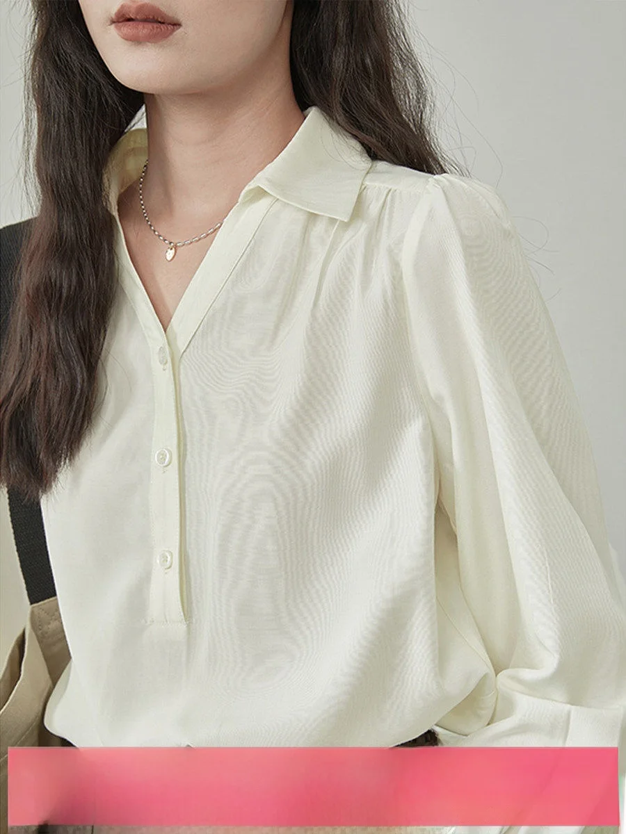 

Simple V-Ne Long Sve irt Women's Spring 2026 New Sle Casual Loose Fit Color Button up Top