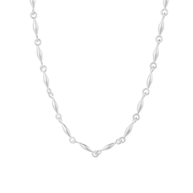 

S925 sterling silver jewelry retro matte rice bead light luxury fashion necklace ins style fashion simple collarbone chain