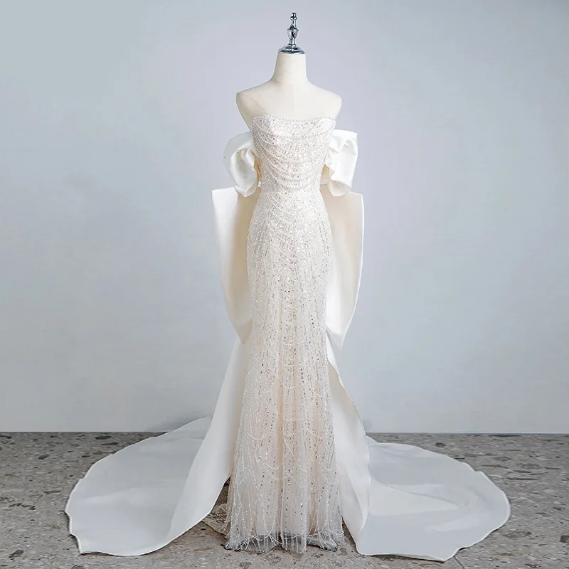 

Вечернее свадебное платье с шлейфом и бретелями, легкое, роскошное, для торжественного входа