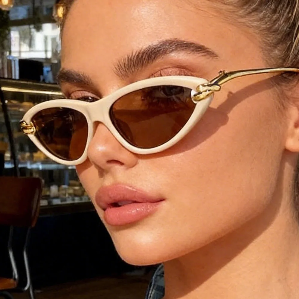 Vintage Kleine Cat-Eye-Sonnenbrille für Damen Neue Mode Beige Farbverlauf Legierung Sonnenbrillen Elegante Damen-Fahrbrillen UV400
