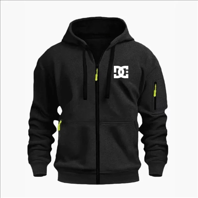 Spring and Autumn Men's Casual Sports Hoodie, Fashionable Arm Pocket Drawstring Hoodie Men's Loose Long-sleeved Shirt Pullover
