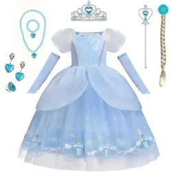 Cinderella Princess Cosplay Dress for Girl Kid Ball Gown Sequin Carnival Tutu Puffy Mesh Clothing for Birthday Gift Summer Dress