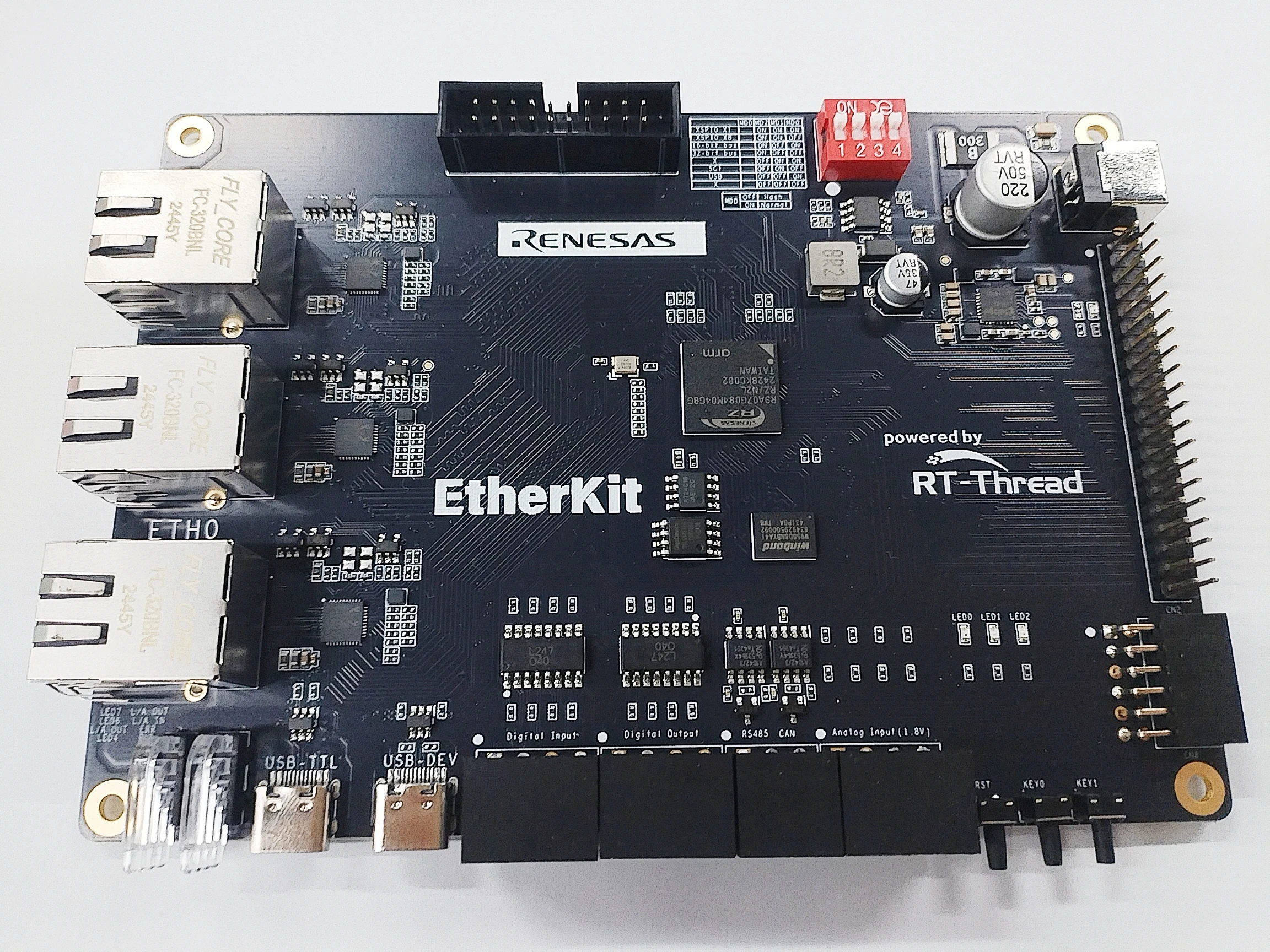 لوحة تطوير EtherKit، Renesas RZ/N2L Cortex-R52 400MHz، 3 منافذ جيجابت إيثرنت TSN، EtherCAT PROFINET EtherNet/IP