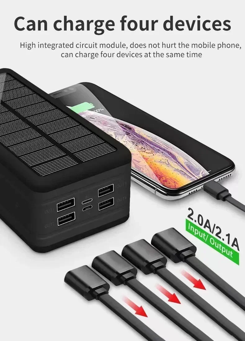 100000mAh Solar Power Bank Mobile Phone Wireless Charging Large Capacity External Battery Fast Charging For Travel And Camping