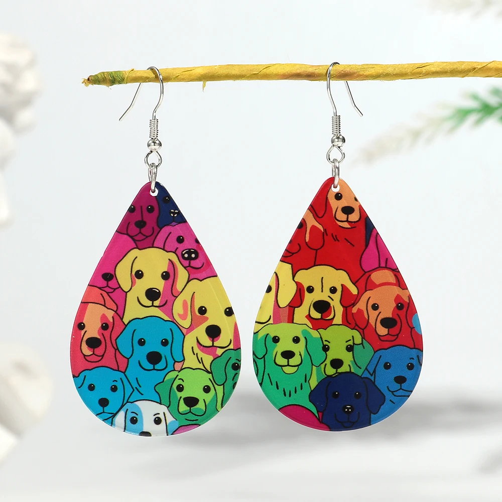

Cute Pet Dog Cat Acrylic Printing Earrings for Women Horror Cartoon Animal Puppy Kitten Drop Earring Halloween Jewelry Gifts