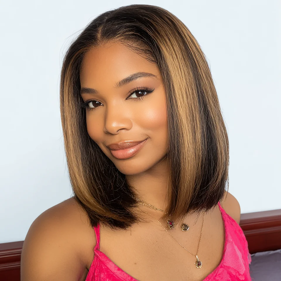 

Highlight Brown Straight Bob 13x5x1 T Part Lace Front 100% Human Hair Wigs For Women Brazilian Remy Hair Short Straight Bob Wigs