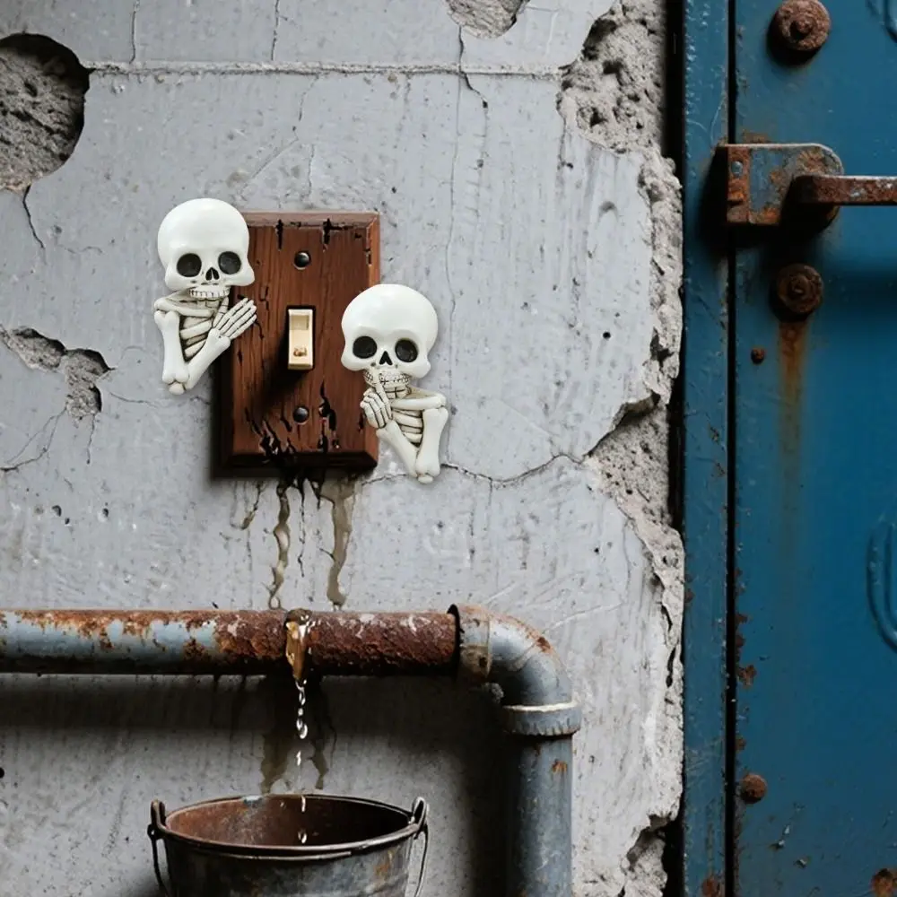 2PCS 3D Halloween Skeleton Switch Sticker Resin Simulated Switch Wall Stickers Gothic