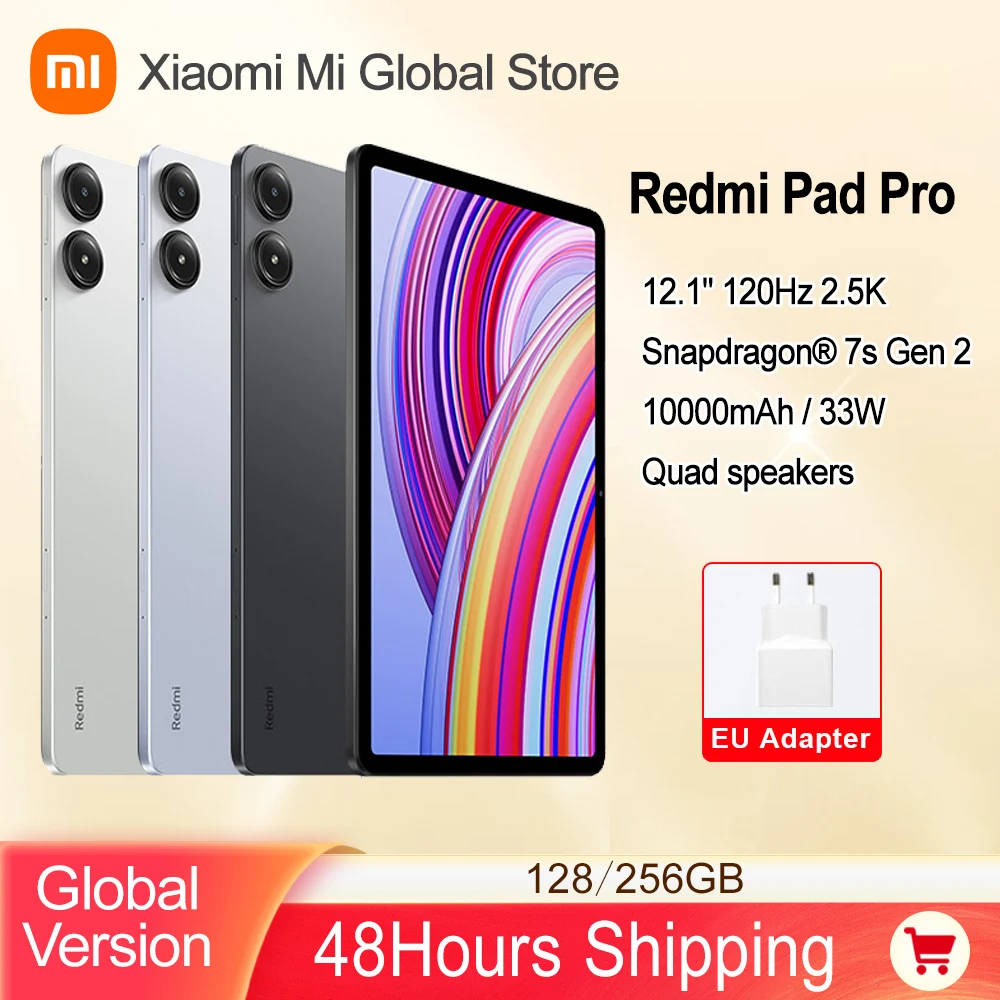 Глобальная версия Xiaomi Redmi Pad Pro Mi Tablet 12,1 дюйма, 120 Гц, 2,5K, дисплей, 33 Вт, быстрая зарядка, аккумулятор 10000 мАч, Snapdragon 7s Gen