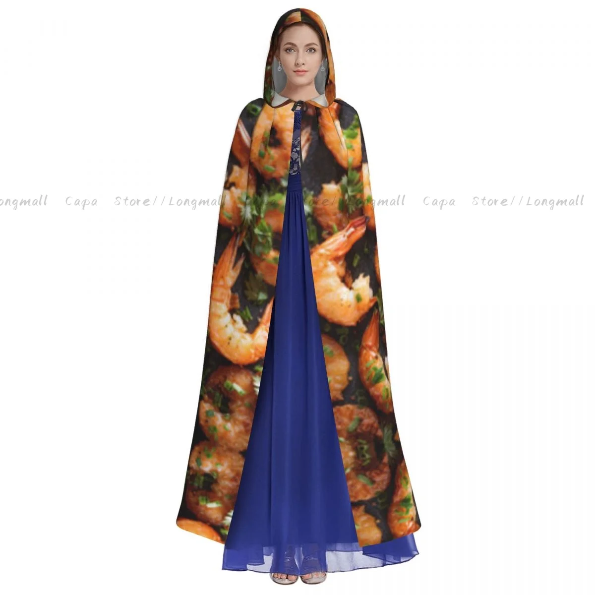 Appetizing Fried Shrimp Parsley Hooded Cloak Coat Halloween Cosplay Costume Vampire Devil Wizard Cape Gown Party