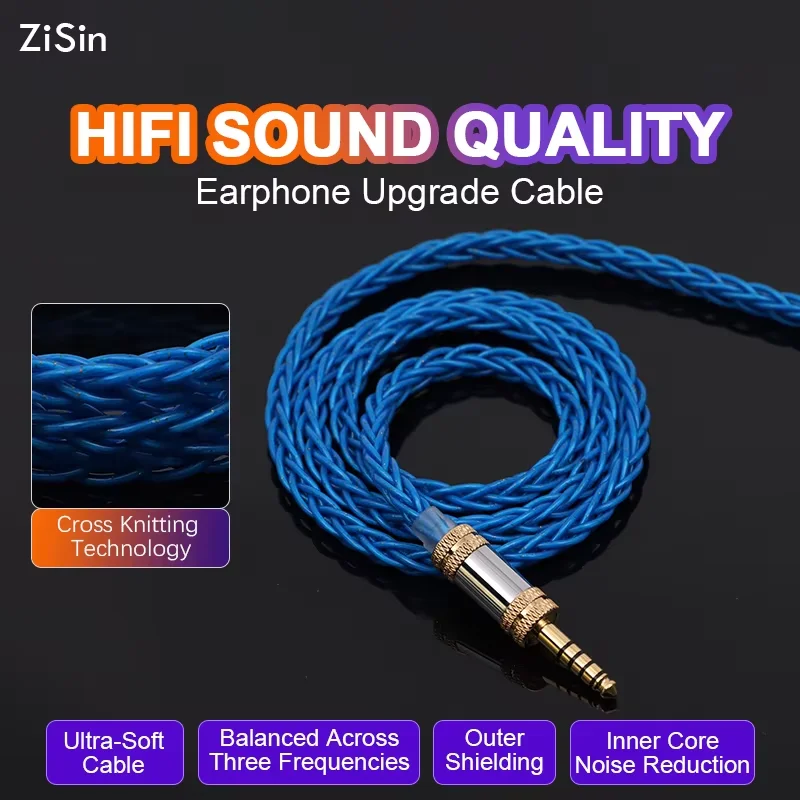 

ZiSin-19 8 Core HiFi Earphone Cable With 4.4mm 6.35mm MMCX QDC 2Pin IE900 For Spartacus Fudu Nova MagicOne HEXA Rinko HIFIMAN