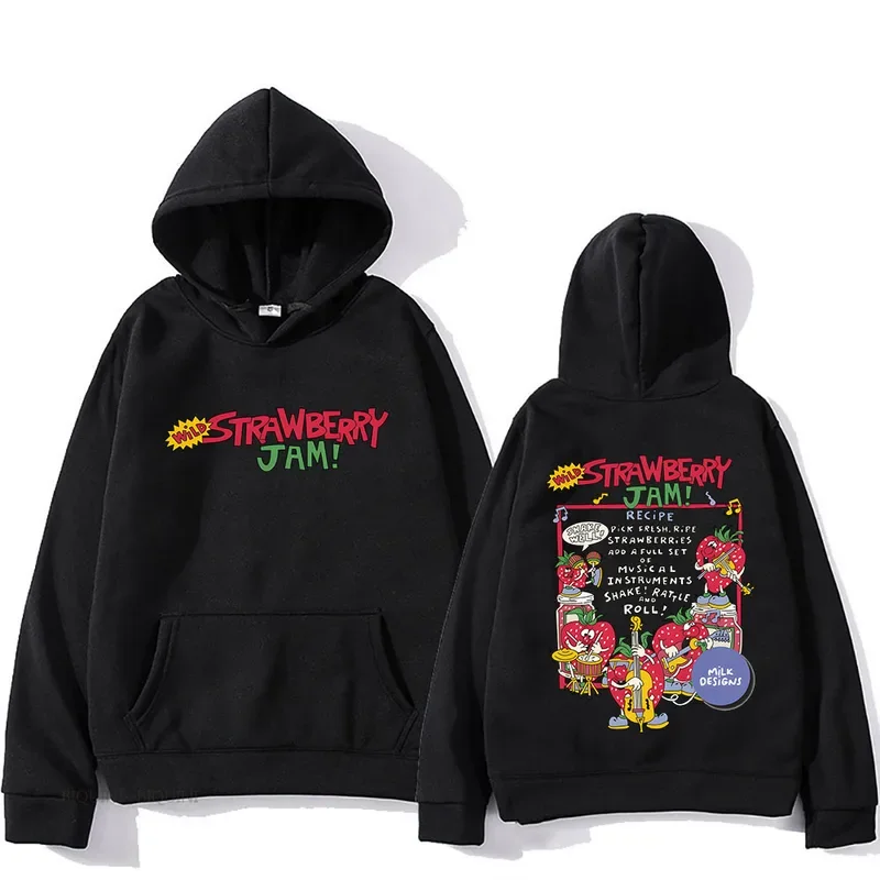 Strawberry Jam Fruit Hoodies Comfortable Fleece Mens Cartoon Sweatshirt Long Sleeve Casual Print Pullovers Male Autumn Hoody