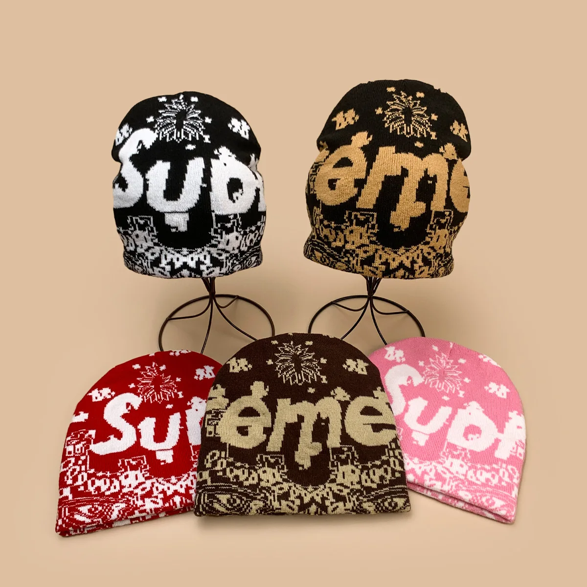 American Style Retro Graffiti Pattern Streetwear Casual Hat Winter 100%Cotton Skullcap Knitting Stretchable Beanie Men Women