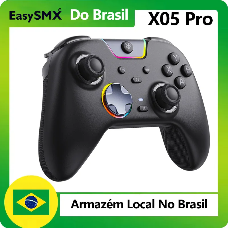 Controle Sem Fio EasySMX X05 Pro com Botões Silenciosos, Efeito Hall, Bateria de 1000mAh, 3 Modos para Switch/PC/Celular/Steam/TV