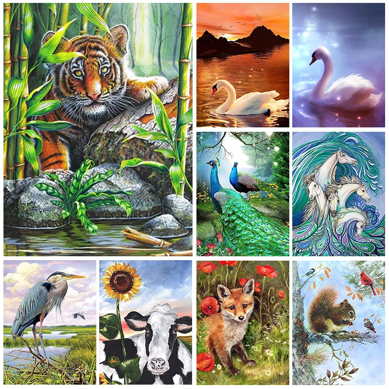 5D DIY Diamond Painting Landscape Animal Diamond Embroidery Full Rhinestone Mosaic Swan Tiger Cross Stitch Kit Art Home Decor