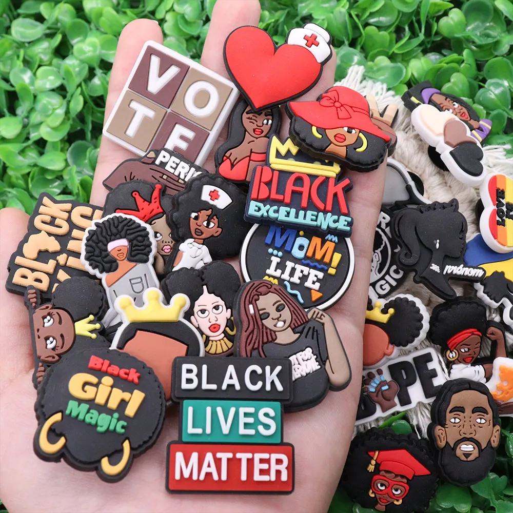 1Pcs PVC Black Lives Matter Blessed Heart Money Woman Charms Buckle Clog Love Is Love Shoe Decorations Fit Wristband