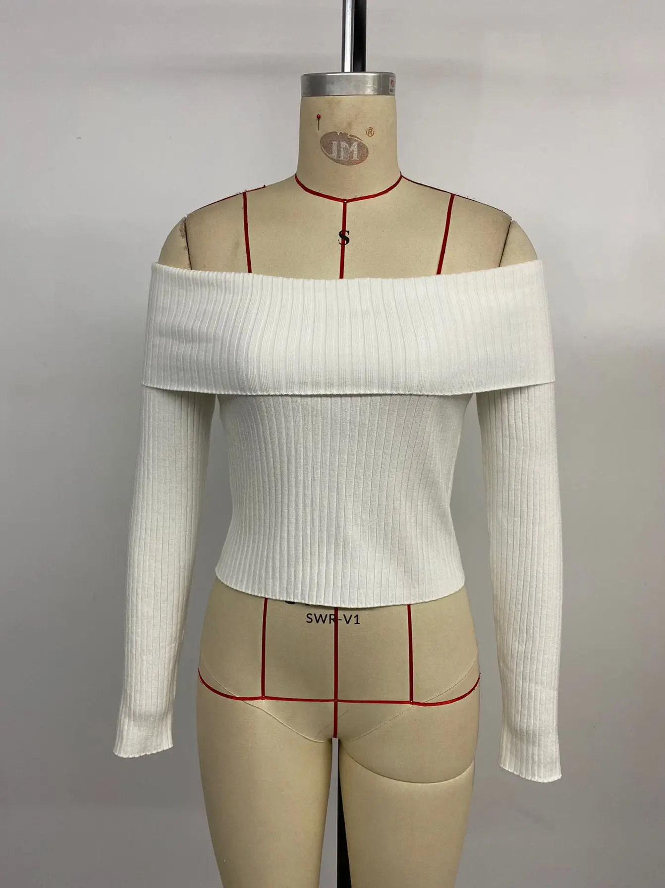 

202 Autumn New Cross-border Casual Sexy One-Neck Short Cropped White Sweater Knit Shirt