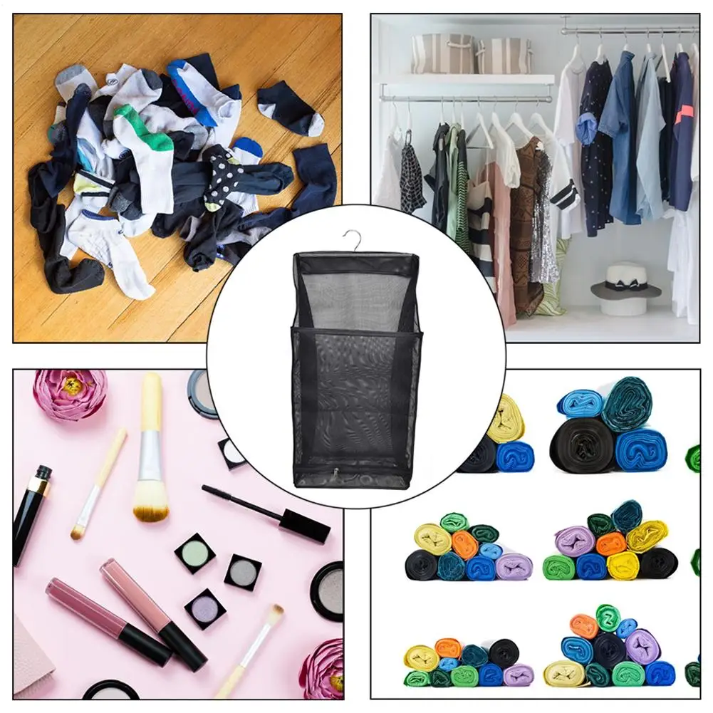 Mesh Laundry Hamper Foldable Hanging Clothes Storage Basket Portable Space Saving Storage Bag Clothes Organizer