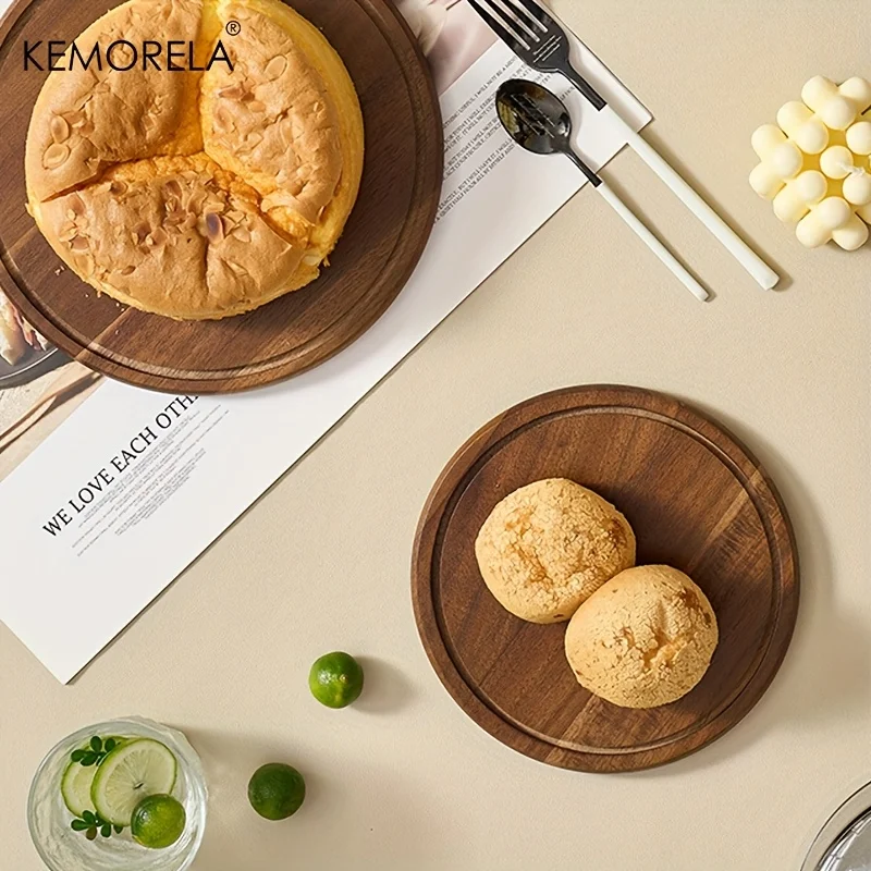 Suporte redondo de madeira para bolo, com tampa de cúpula de vidro, bandeja de servir de madeira para doces dim sum, sobremesas, bandeja de bolo para sala de jantar, 1 peça