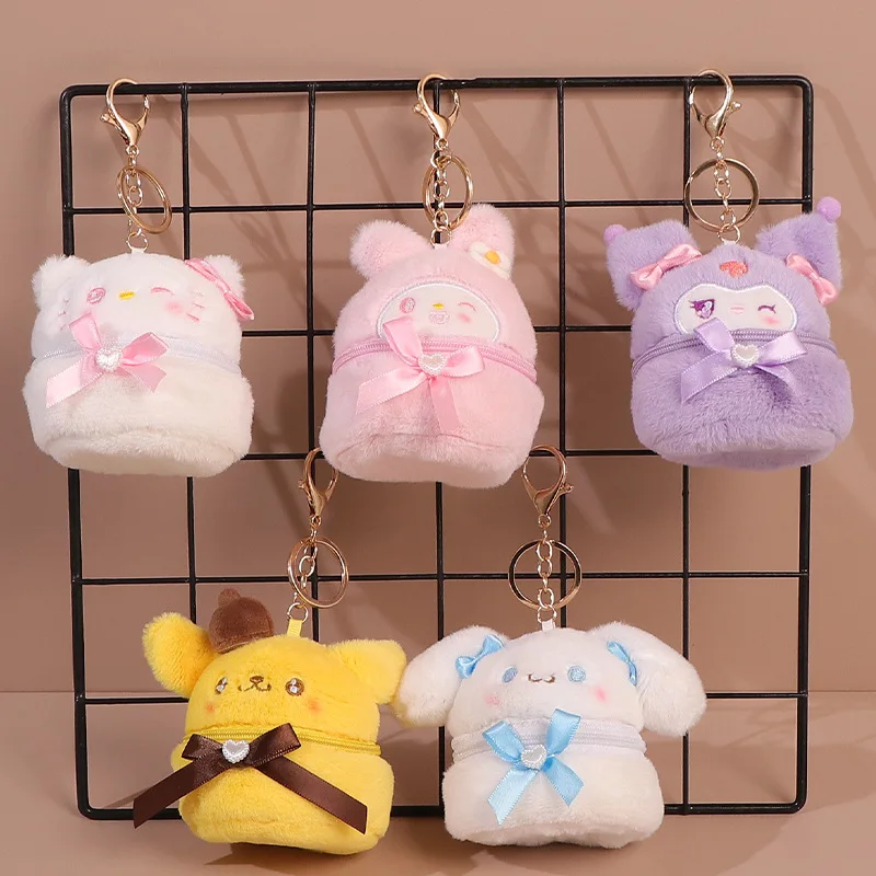 

Kawaii Sanrio плюшевый брелок Hello Kitty Kuromi Cinnamoroll Melody плюшевая игрушка наушники нулевой бумажник сумка для хранения Подвеска Декор подарок