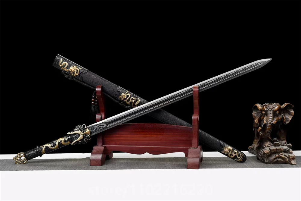 Amazing Battle Ready Sword Forged Handmade High Manganese Steel Blade Martial Art Dragon Sword Full Tang Leather Hardwood Sheath