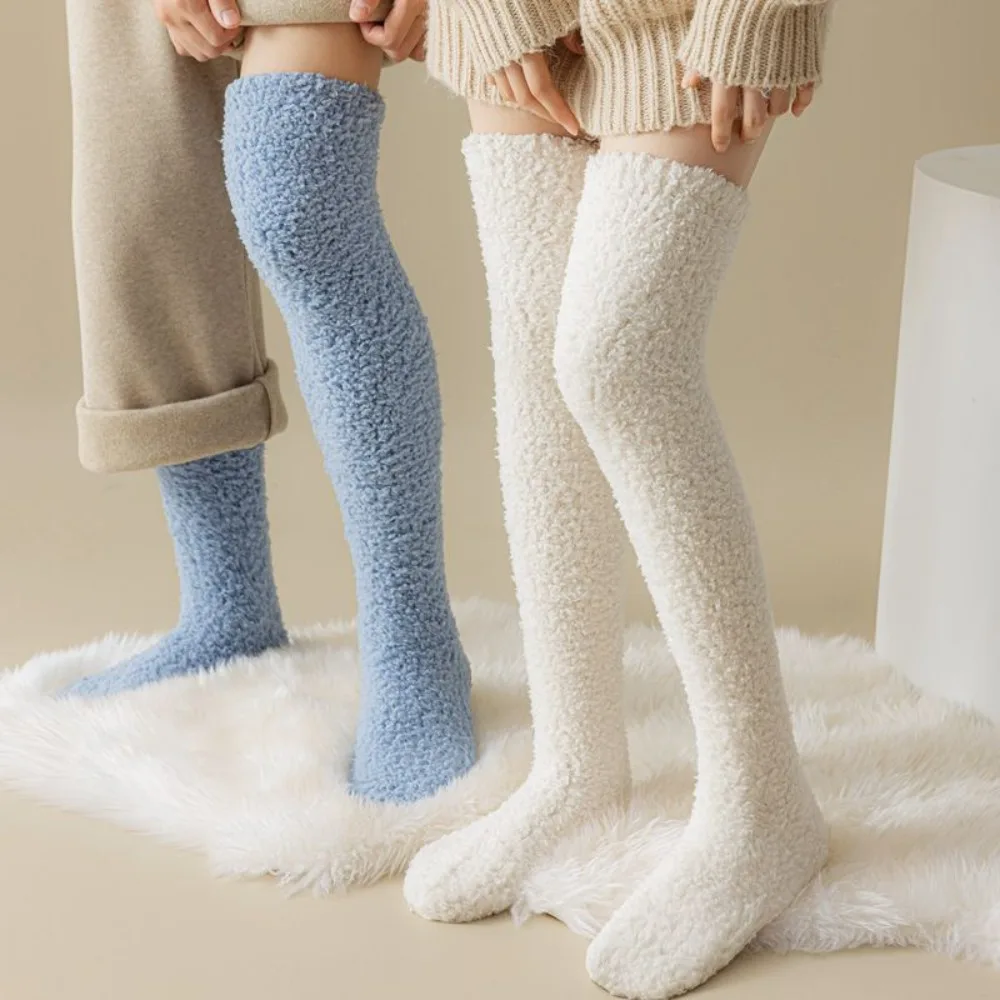 

Comfortable Over The Knee Knee-High Stockings Coral Fleece Sweat-Absorbent Long Socks Warm Breathable Women Sock Winter