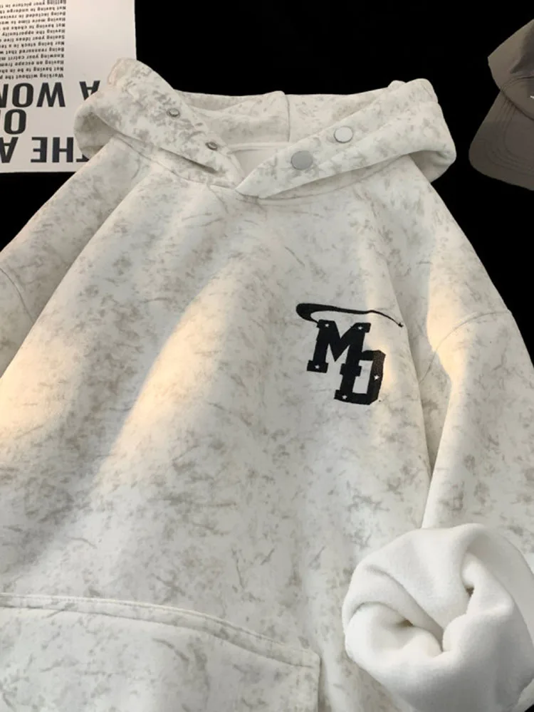 

Мужская толстовка в стиле ретро-американского стритвира с вышивкой, тай-дай, на флисовой подкладке, утепленная, с капюшоном, модный бренд, премиум-класс