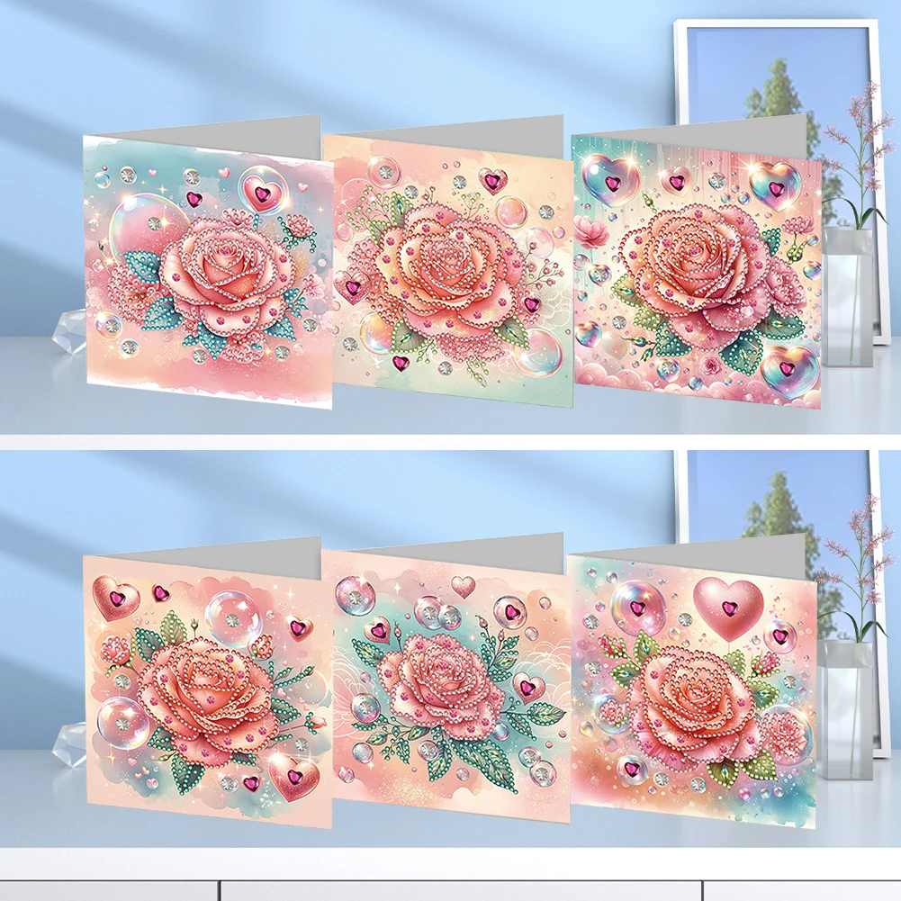 

6Pcs Animal Plant Diamond Mosaic Festival Gift Cards Rinestone Embroidery Arts Craft Cards Kit for Friend Family Lover