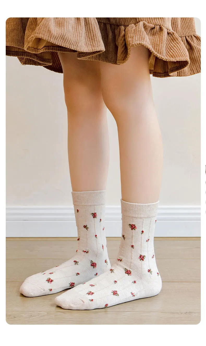 Frühlingssocken Mädchensocken 5 Paar Retro Maillard Color Rüschensocken Kinderwadensocken Baumwollsocken Herbst – Detail 8
