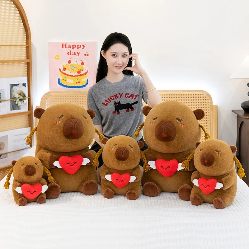 

Kawaii капибара плюшевая игрушка с сердечком, милая плетеная мягкая кукла для детей, подарок на день рождения, идеально подходит для лечения призов