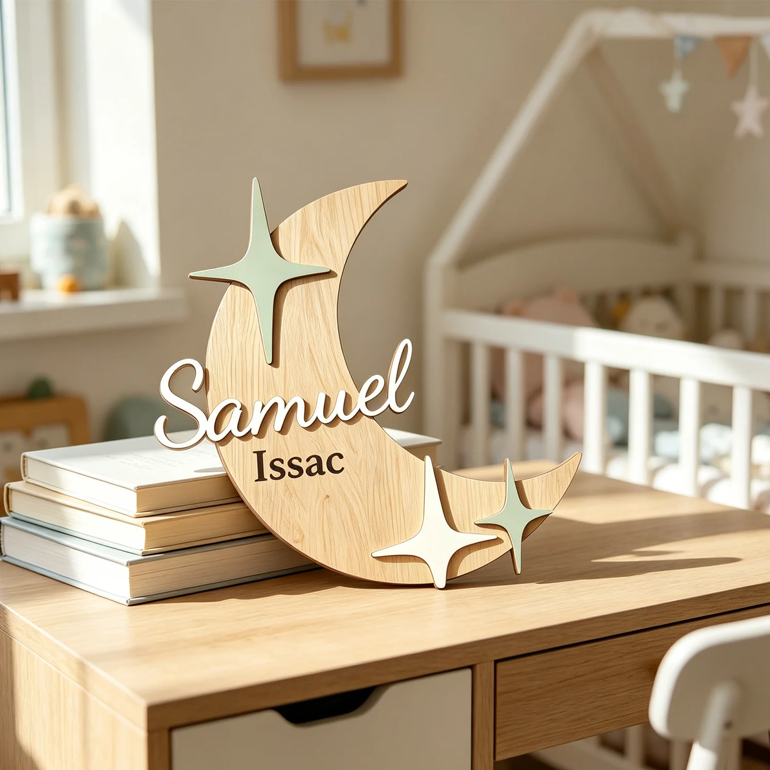 1pc personalized double-layer wooden surname brand, customizable name, multi scene decoration, perfect holiday gift
