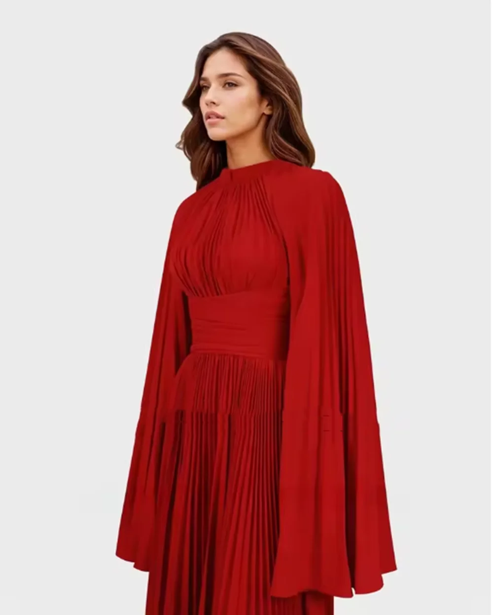 فساتين سهرة عربية جديدة مخصصة باللون الأحمر 2024 فساتين حفلات الشرق الأوسط بأكمام طويلة فساتين زفاف الضيوف برقبة دائرية وثنيات #2