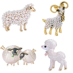 Rhinestone Sheep Brooches for Women Unisex Pearl Animal Pins Banquet Party Backpack Gifts Jewelry Accessories