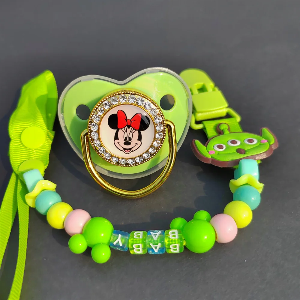 Gold Green Bling catcher for sucking Silicone Pacifier and Anti-Drop schnuller-clips Mickey Mouse Decompression Baby Chew Toy