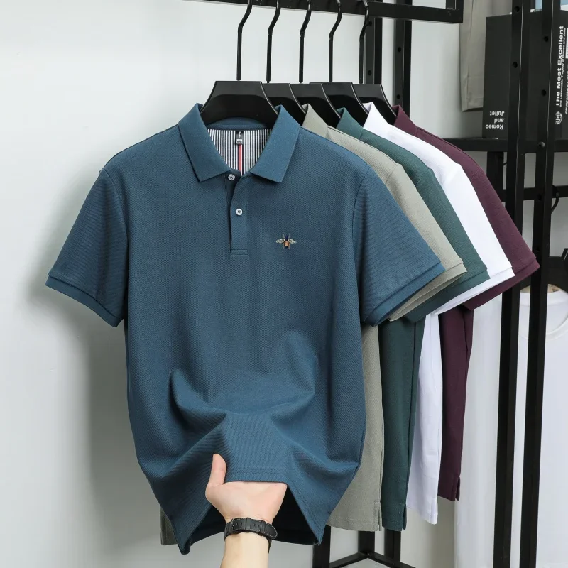 100 % Baumwolle, luxuriöses Herren-Polohemd, modisches Sommer-T-Shirt, ein Verkaufsschlager, exquisit mit Bienenstickerei versehen, atmungsaktiv, kurzärmelig. – Detail 32