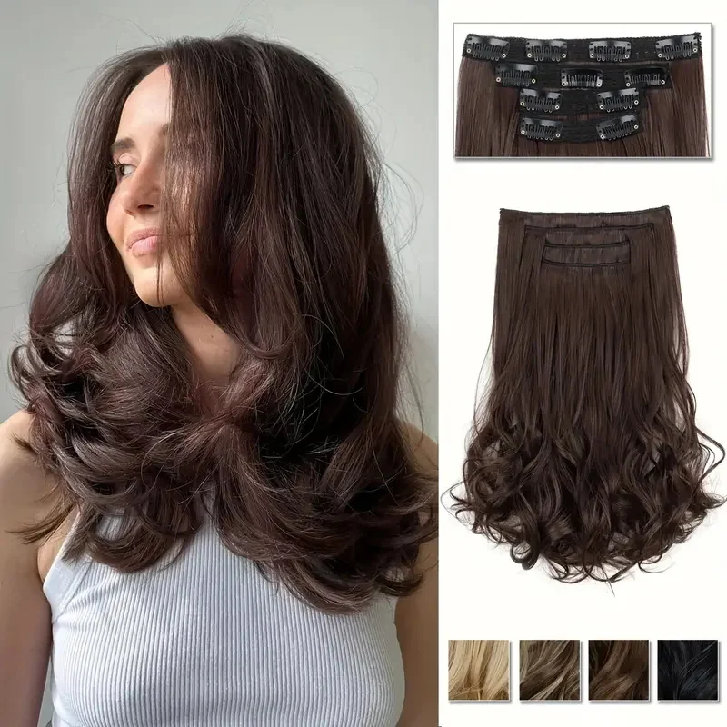 

Synthetic Clip in Style Hair Extensions 35cm Short Wave Curly Invisible Soft Hairpiece Black Chocolate Brown Hair for Women