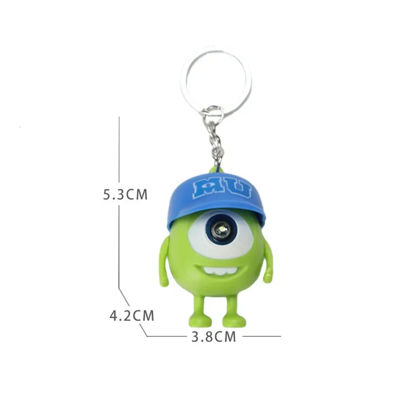 MINISO Monsters University Mike Keychain LED Light Sound Anime Wazowski Mr.Q Action Figures Pendent Toy Gift