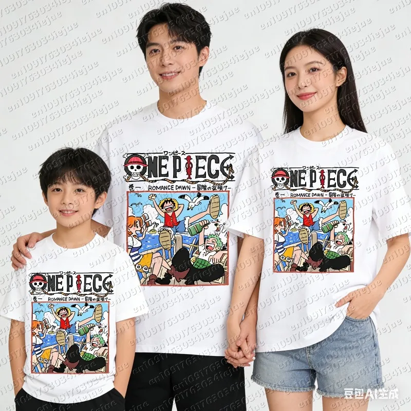 

2026 One Piece Men's Cotton T-Shirt Monkey D. Luffy Anime Summer Boy Children's Short Sleeve High Quality Parent-Child Wear