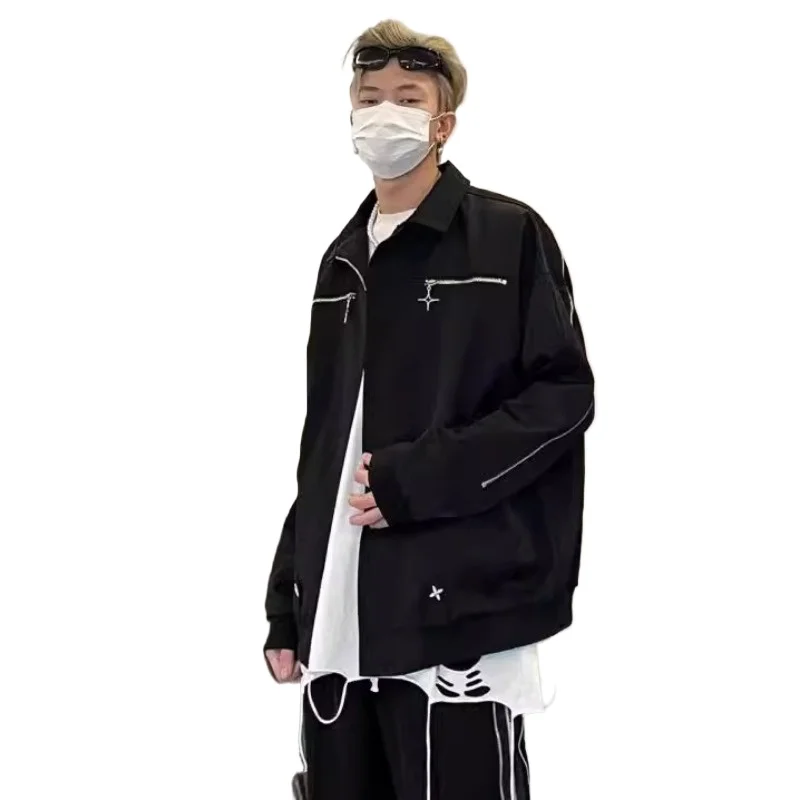 

High Street Pilot Jacket Men Women Unisex Zip Flight Coat Lapel Workwear Streetwear Fashion Casual Outerwear