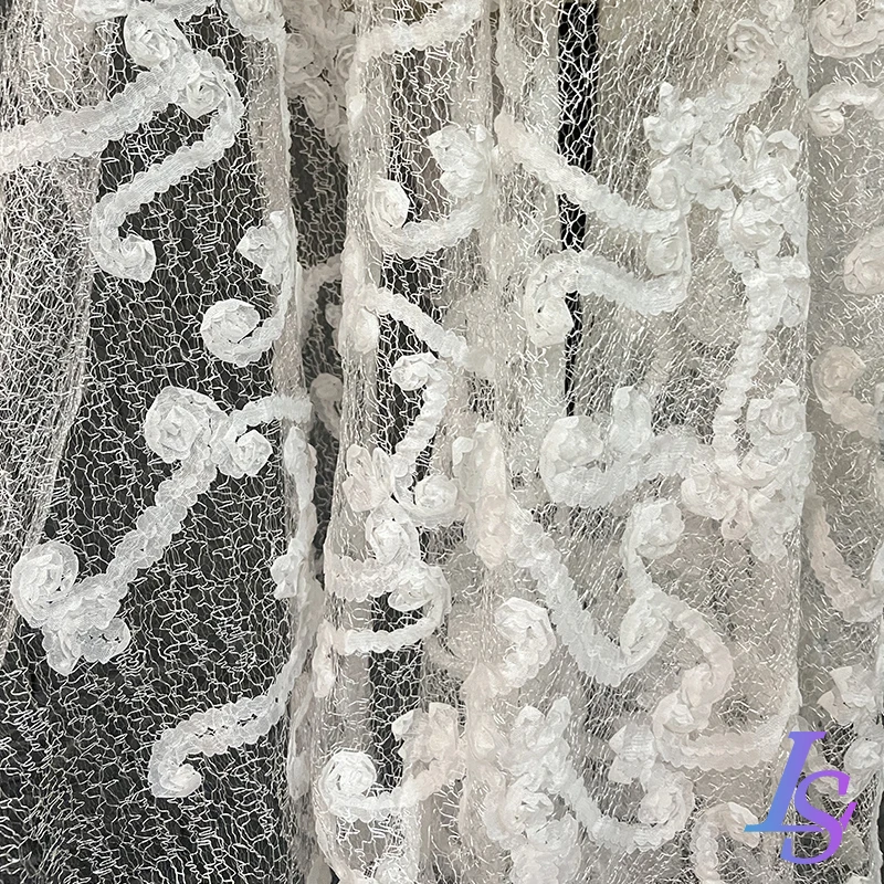 Mesh Fabric White Jacquard Transparent Soft Wedding Dress Clothing Designer Cloth for Apparel Sewing By The Meter Diy Material