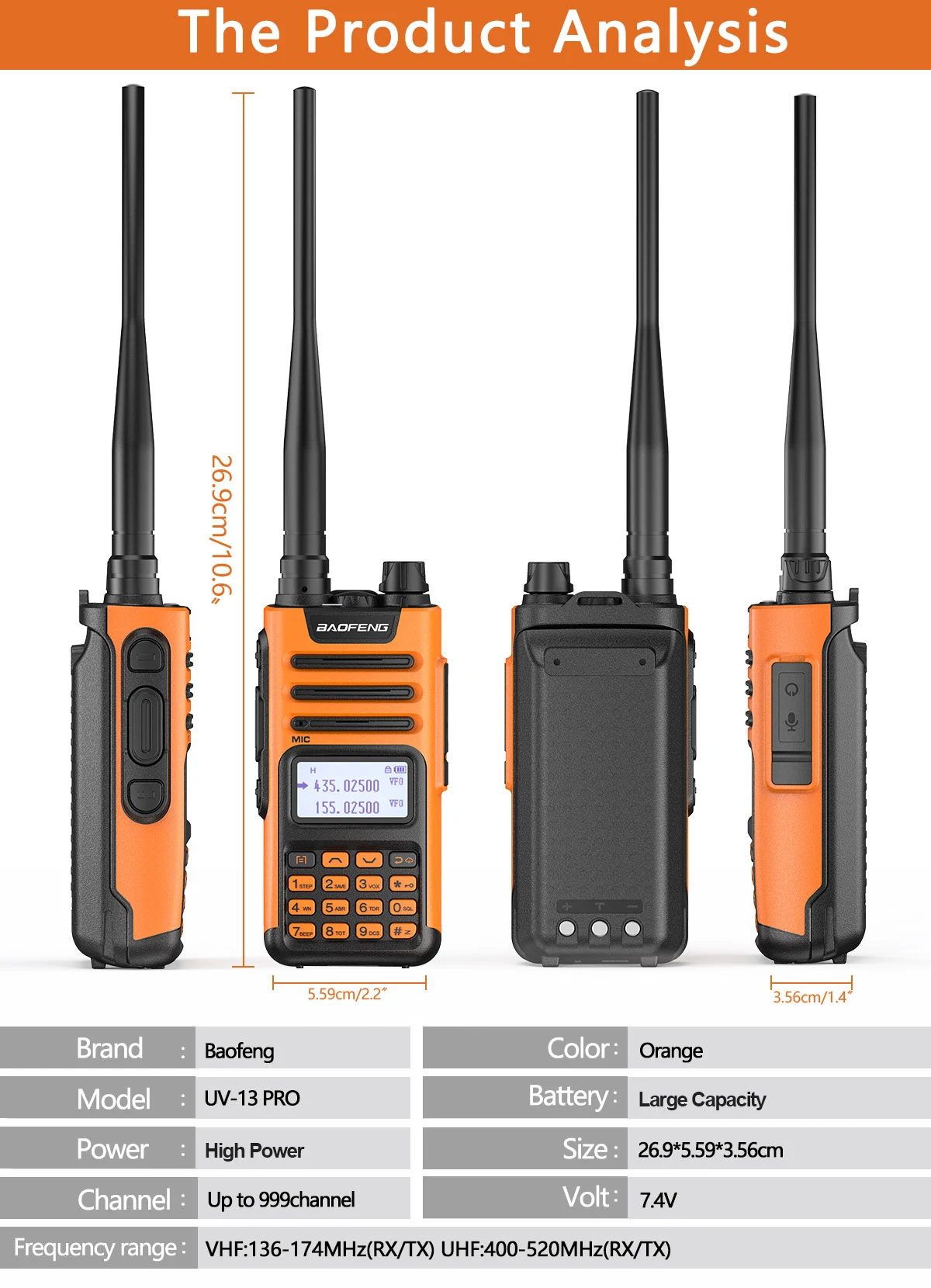 BaoFeng UV-13 PRO V2 10W Dual Band Walkie Talkie ประเภท-C 16KM ยาว UV13 pro เครื่องรับส่งสัญญาณวิทยุสองทาง