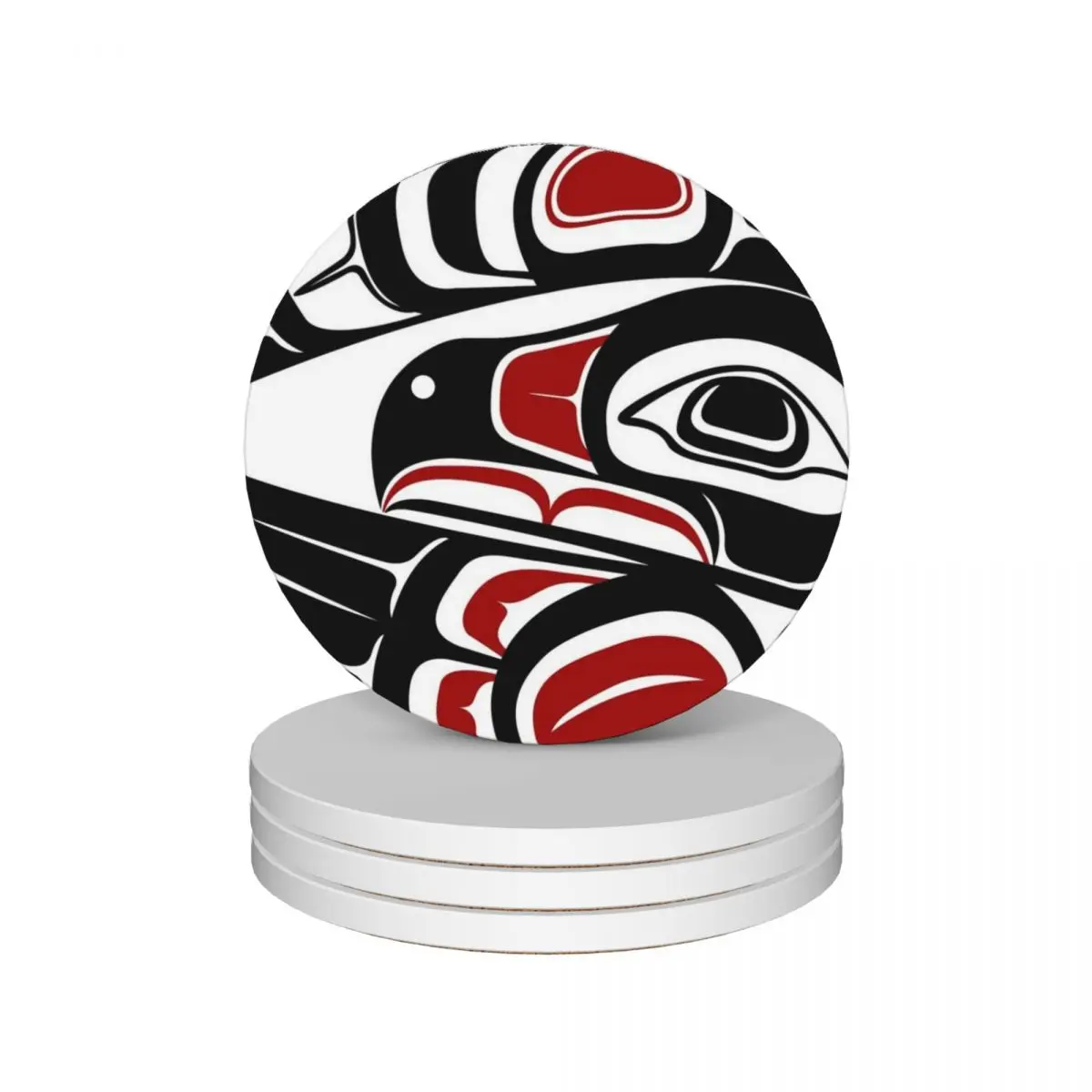 

Raven Moon, formline circle, sun, bird, thunder, eagle, crow, haida, salish Ceramic Coasters (Set of 4) coffee Coasters