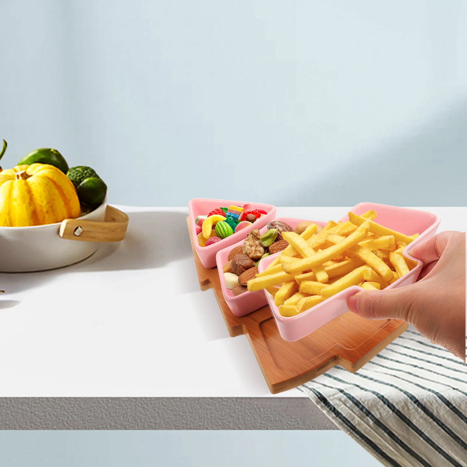 

Premium Bamboo Snack Tray Christmas Fruit Plate Multi-Function Ceramic Food Server Dry Fruit Container for Home Bar