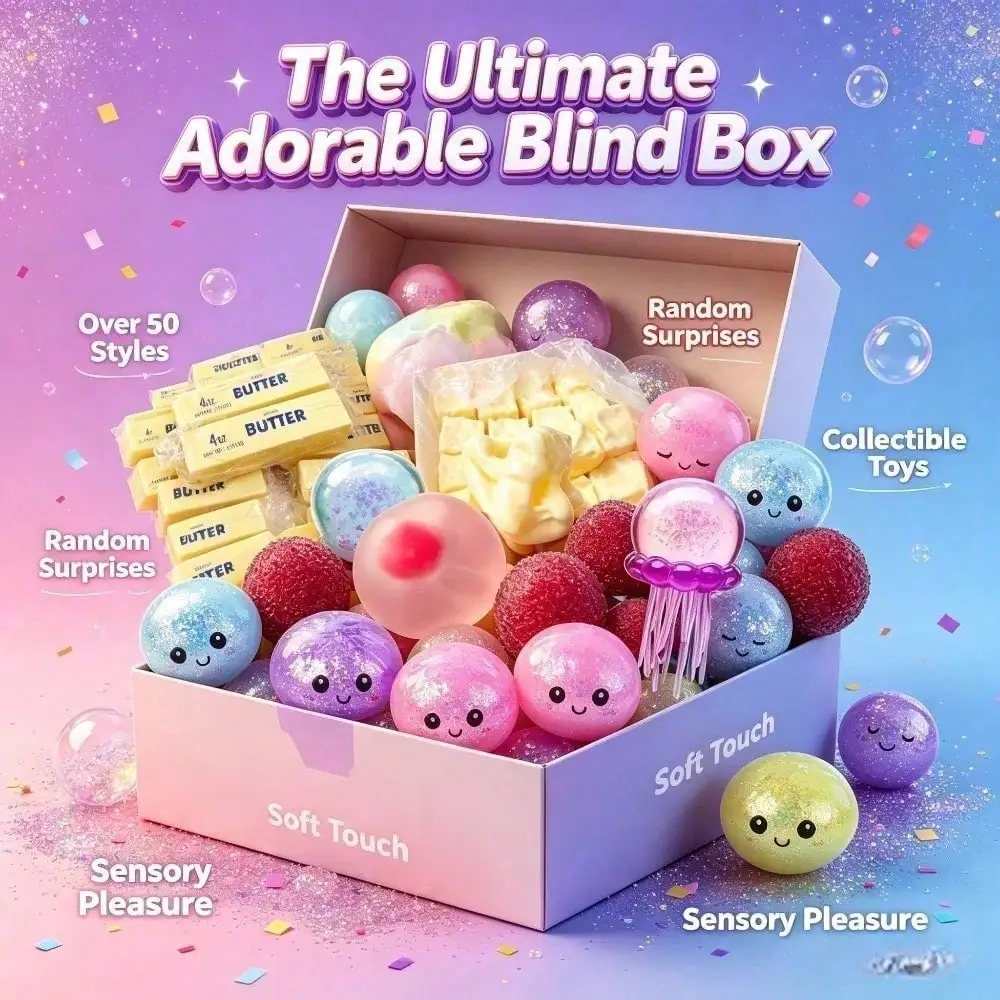 Kawaii Trendy Glitter Mystery Squishy Blind Box Single Random Ultra Slow Rising Smooth Soft Squeeze Toy Bright Glitter Pocket Desk Decor Calming Stress Relief Unique Surprise Present Perfect For Teen And Adult Squish Collectors Hobby Use