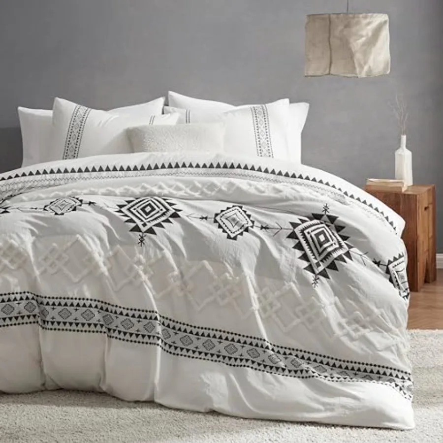 

Boho Duvet Cover Set Size Black and Color Clash 3 PCS Microfiber Bedding Set Durable and Super Soft Duvet Covers with Zipper an