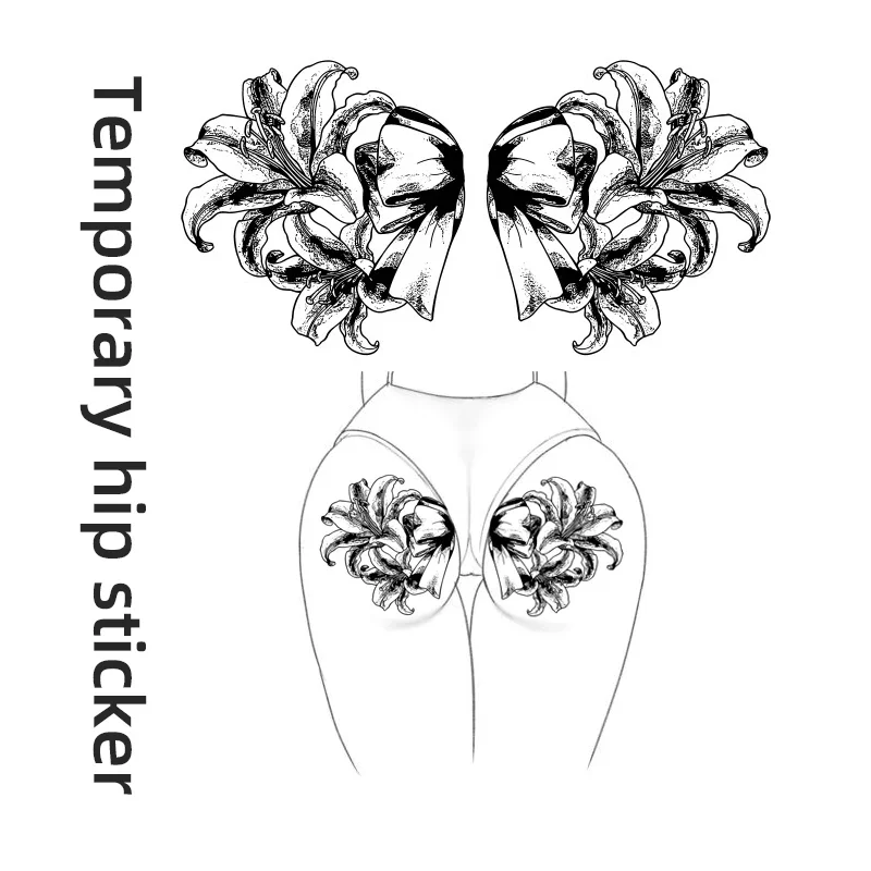 Double-Sided Floral Lily Disposable Temporary Tattoo Sticker for Hips, Waterproof, 28 x 16 cm