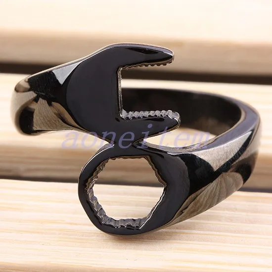 Black Screw Wrench Jagged Biker Rings Stainless Steel Punk Trendy Rings Men Jewelry